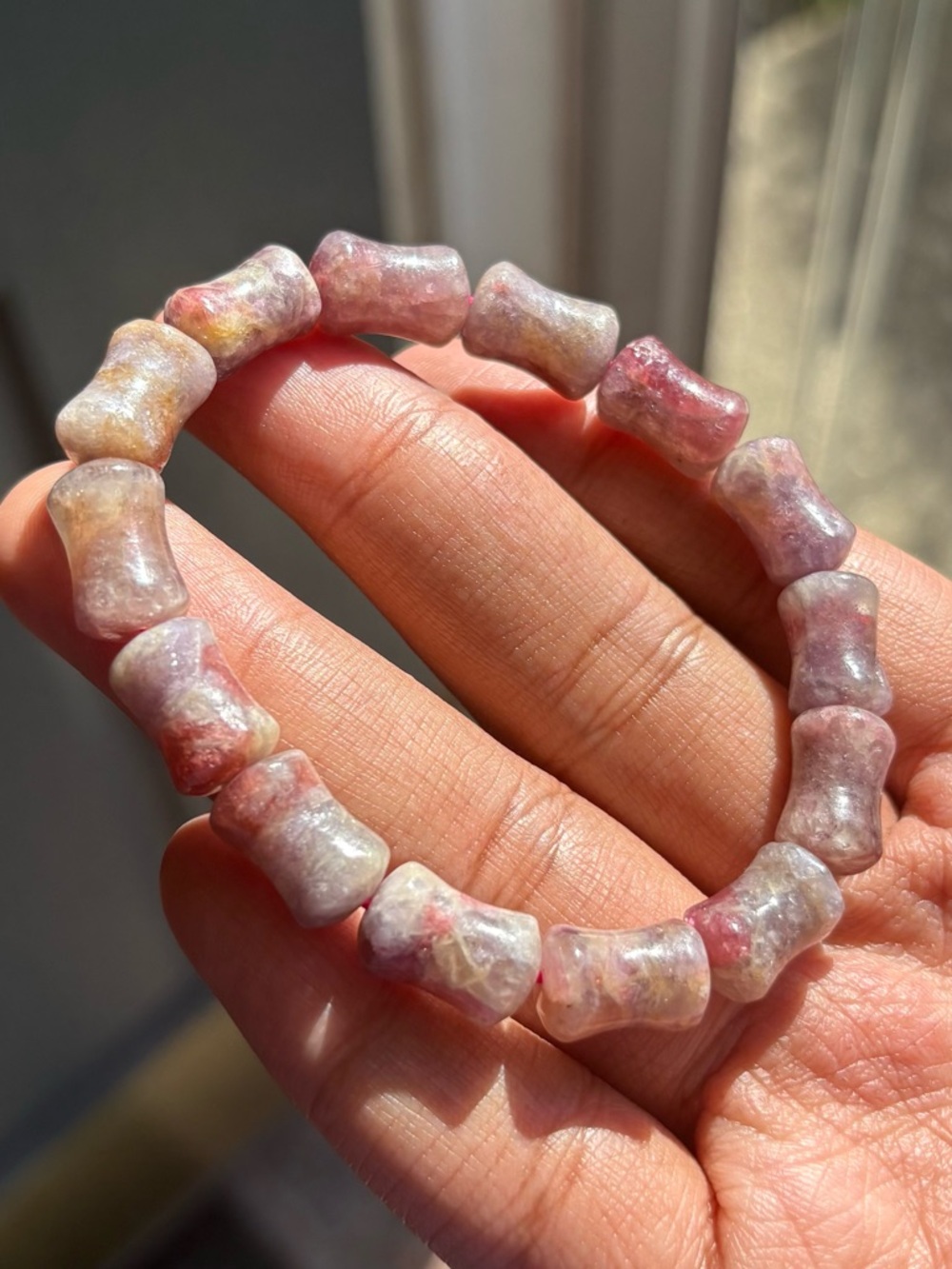 Unicorn Tourmaline Bamboo Crystal Bracelet 9.5mm - Picture 2 of 10